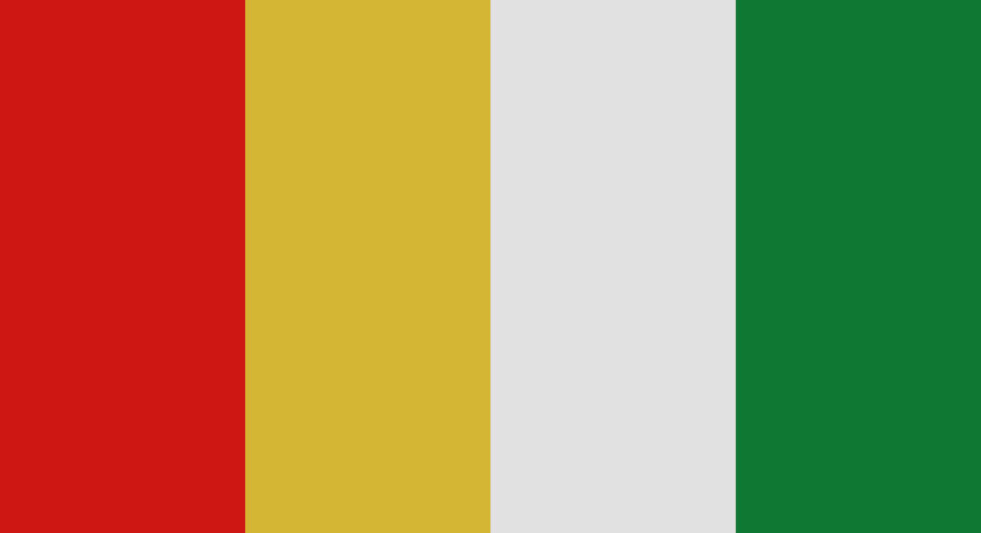 A palatte of Christmas colors, showing red, gold, white, and green